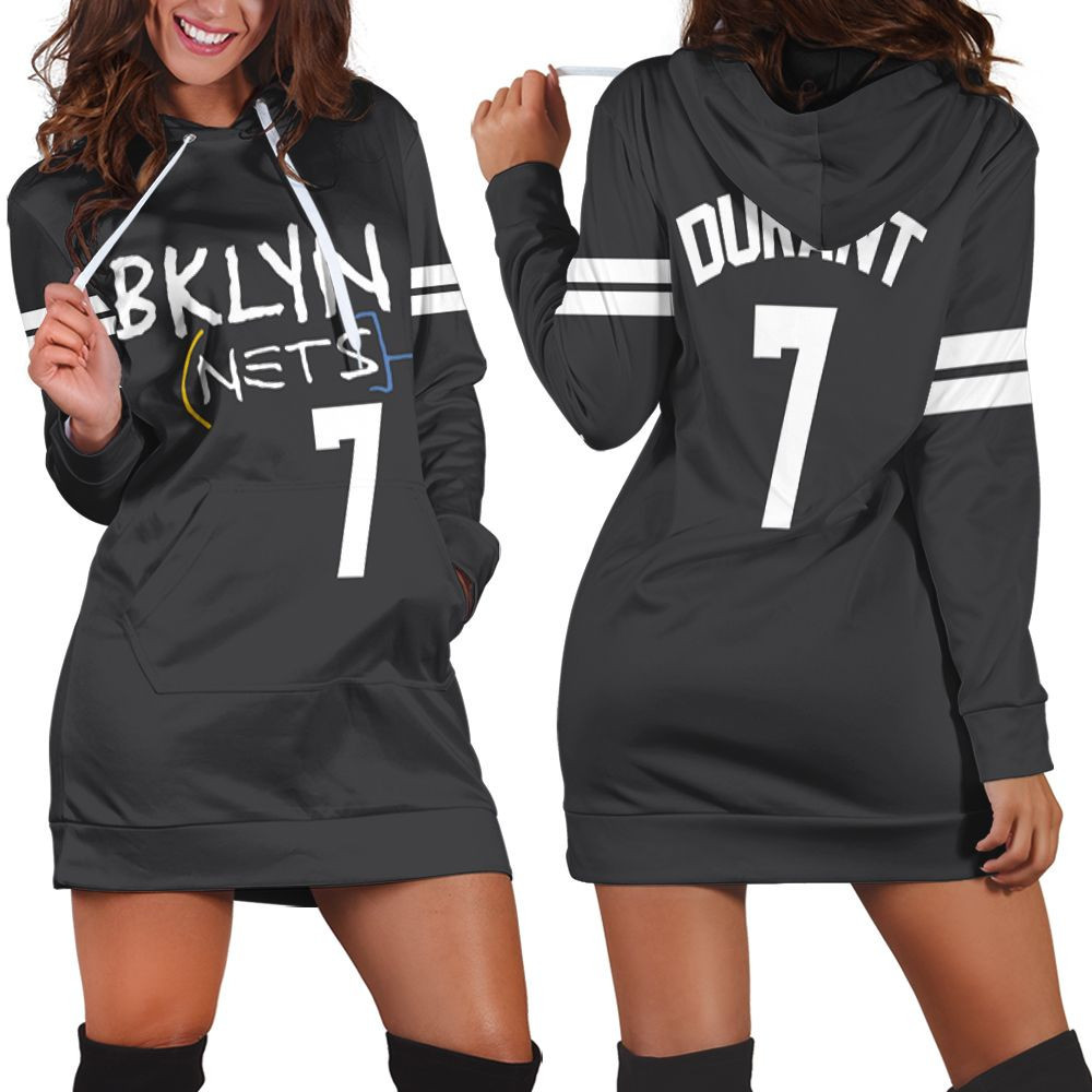 Brooklyn Nets Kevin Durant 7 2021 City Edition Black Jersey Inspired Style Hoodie Dress Sweater Dress Sweatshirt Dress