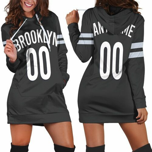 Brooklyn Nets Swingman Personalized Black Icon Edition 2019 Jersey Inspired Style Hoodie Dress Sweater Dress Sweatshirt Dress