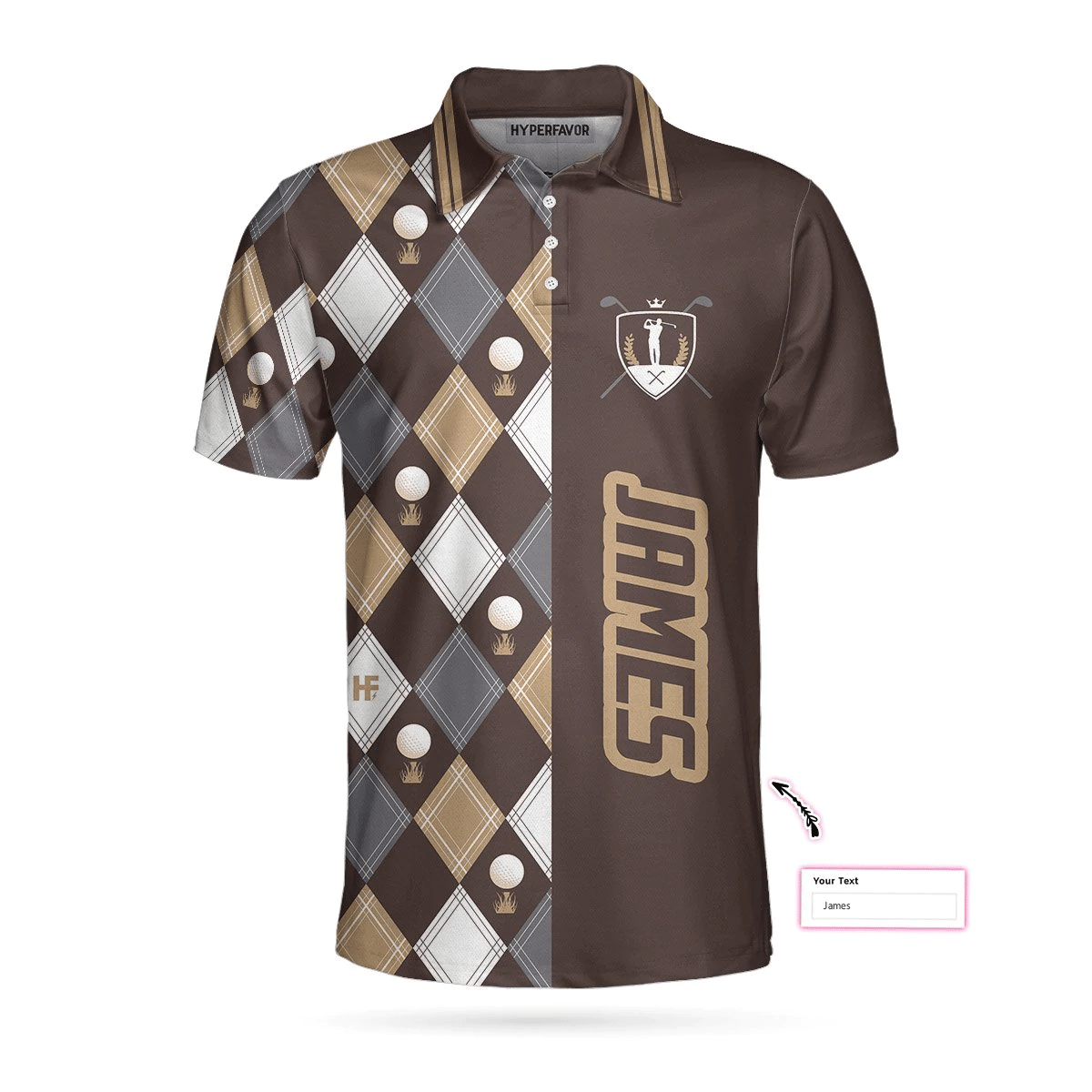 Brown Argyle Pattern Grandpa Is My Name And Golf Is My Game Custom Polo Shirt Personalized Golf Gift Idea