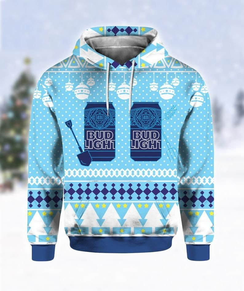 Bud Light Can Beer Print Ugly Christmas Hoodie 3D All Over Print