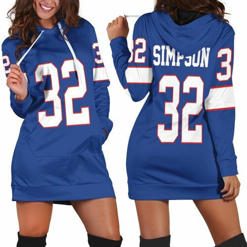 Buffalo Bills 32 O J Simpson Men Royal Vintage Jersey Inspired Style Hoodie Dress Sweater Dress Sweatshirt Dress