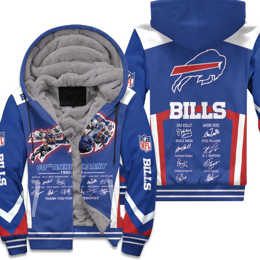 Buffalo Bills 60Th Anniversary 1960 - 2020 Best Players All Time Signature Signed 2020 Nfl Season Fleece Hoodie