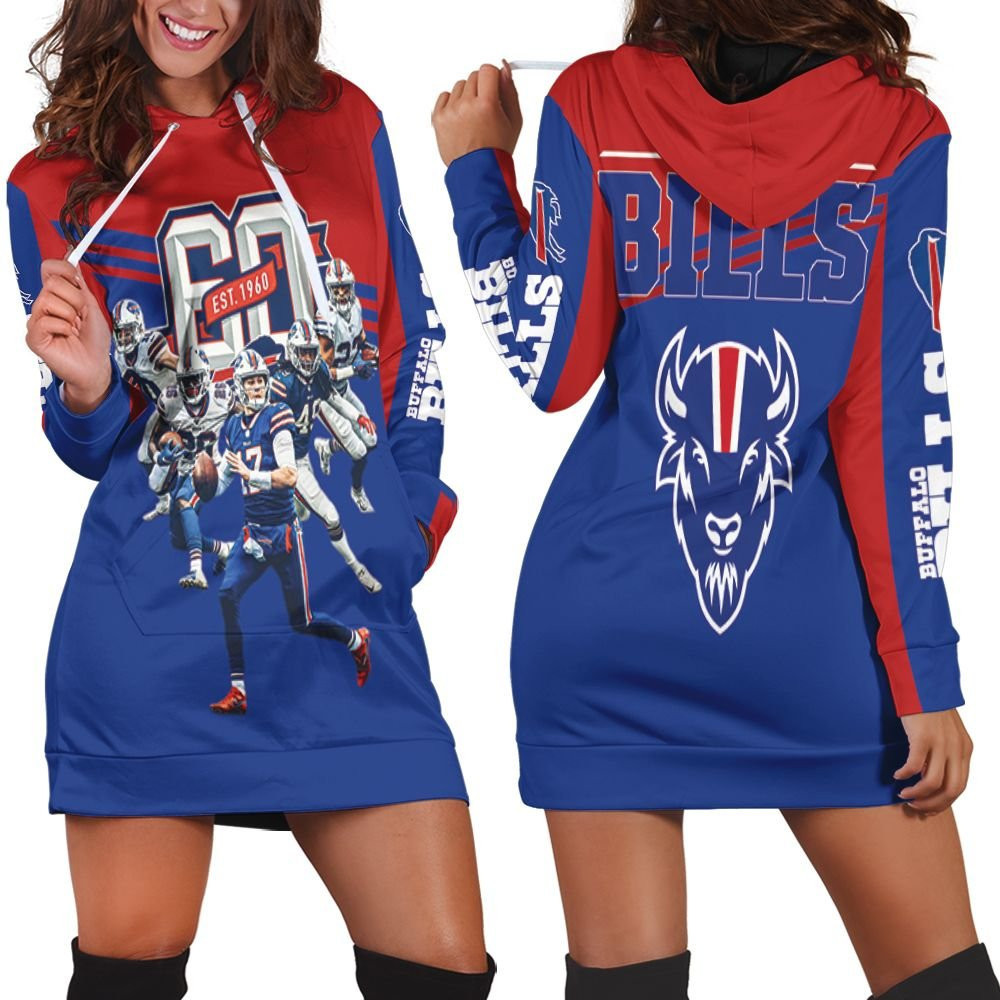 Buffalo Bills 60th Anniversary 2020 Afc East Division Champs Hoodie Dress Sweater Dress Sweatshirt Dress