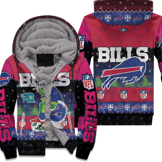 Buffalo Bills Christmas Grinch In Toilet Knitting Pattern 3D Fleece Hoodie