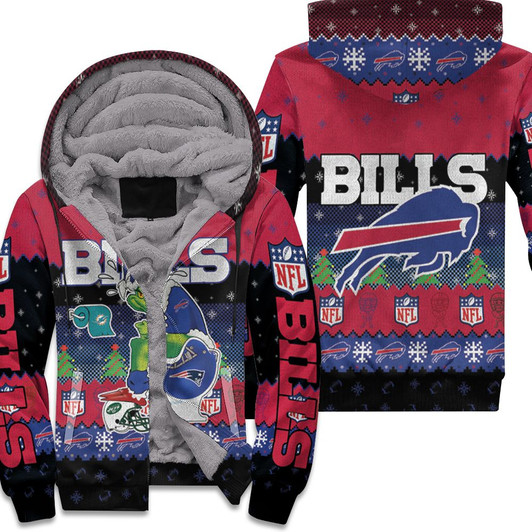 Buffalo Bills Christmas Grinch In Toilet Knitting Pattern 3D Fleece Hoodie