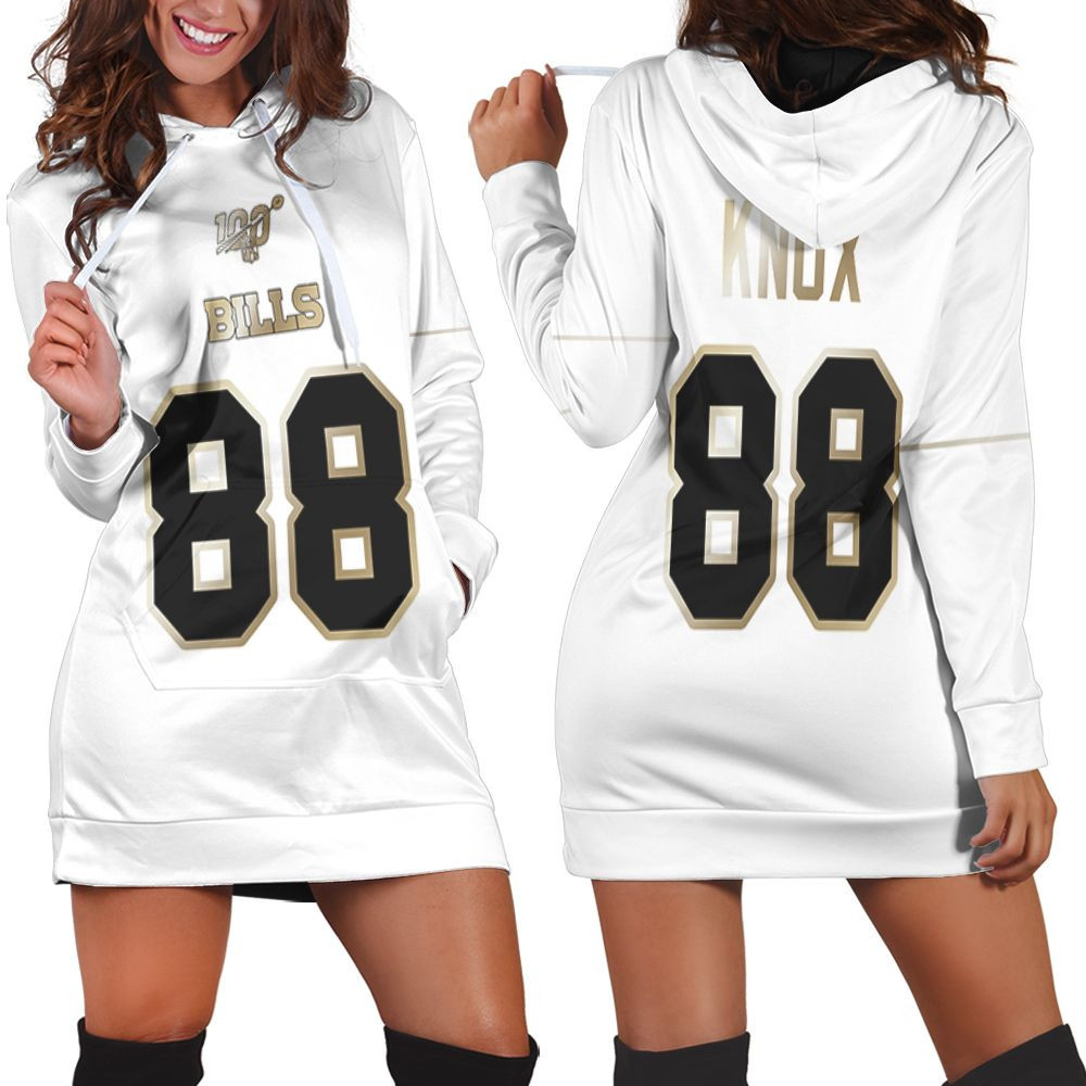 Buffalo Bills Dawson Knox 88 Nfl White 100th Season Golden Edition Jersey Style Gift For Bills Fans Hoodie Dress Sweater Dress Sweatshirt Dress