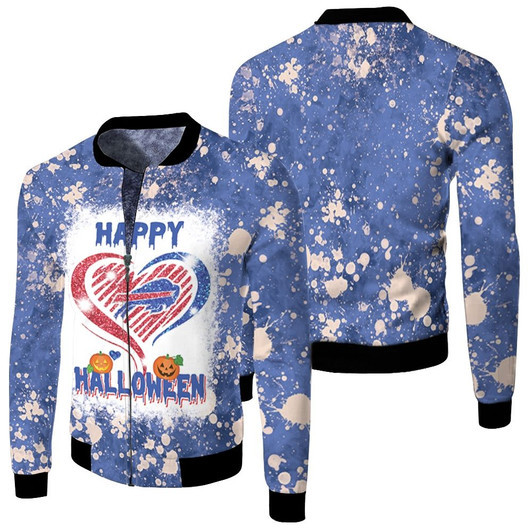 Buffalo Bills Heart Pumpkins Halloween Glitter Pattern Fleece Bomber Jacket