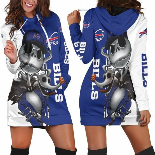 Buffalo Bills Jack Skellington And Zero Hoodie Dress Sweater Dress Sweatshirt Dress