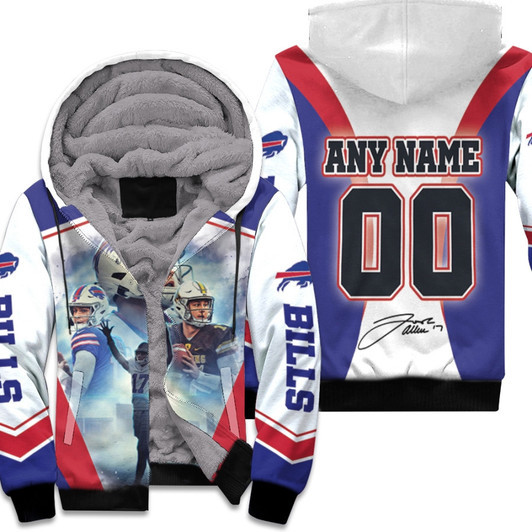 Buffalo Bills Josh Allen 17 It Is My Time Signature 3D Designed Allover Custom Name Number Gift For Bills Fans Allen Lovers Fleece Hoodie