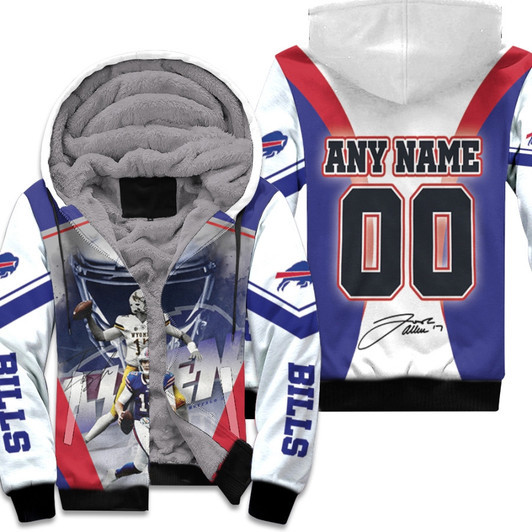 Buffalo Bills Josh Allen 17 Quarterback Pro Bowl Signature 3D Designed Allover Custom Name Number Gift For Bills Fans Allen Lovers Fleece Hoodie