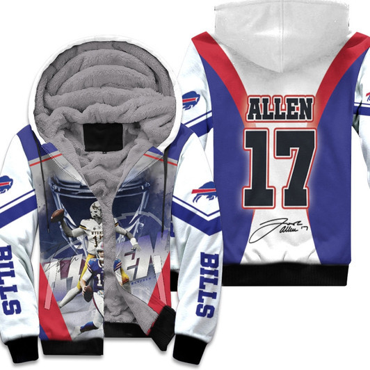 Buffalo Bills Josh Allen 17 Quarterback Pro Bowl Signature 3D Designed Allover Gift For Bills Fans Allen Lovers Fleece Hoodie