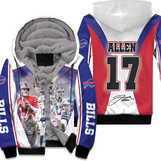 Buffalo Bills Josh Allen 17 The Best Player Ever Signature 3D Designed Allover Gift For Bills Fans Allen Lovers Fleece Hoodie