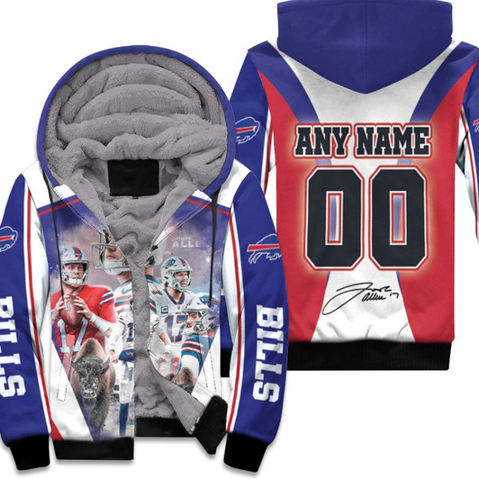 Buffalo Bills Josh Allen 17 The Best Player Signature Blue 3D Designed Allover Custom Name Number Gift For Bills Fans Allen Lovers Fleece Hoodie