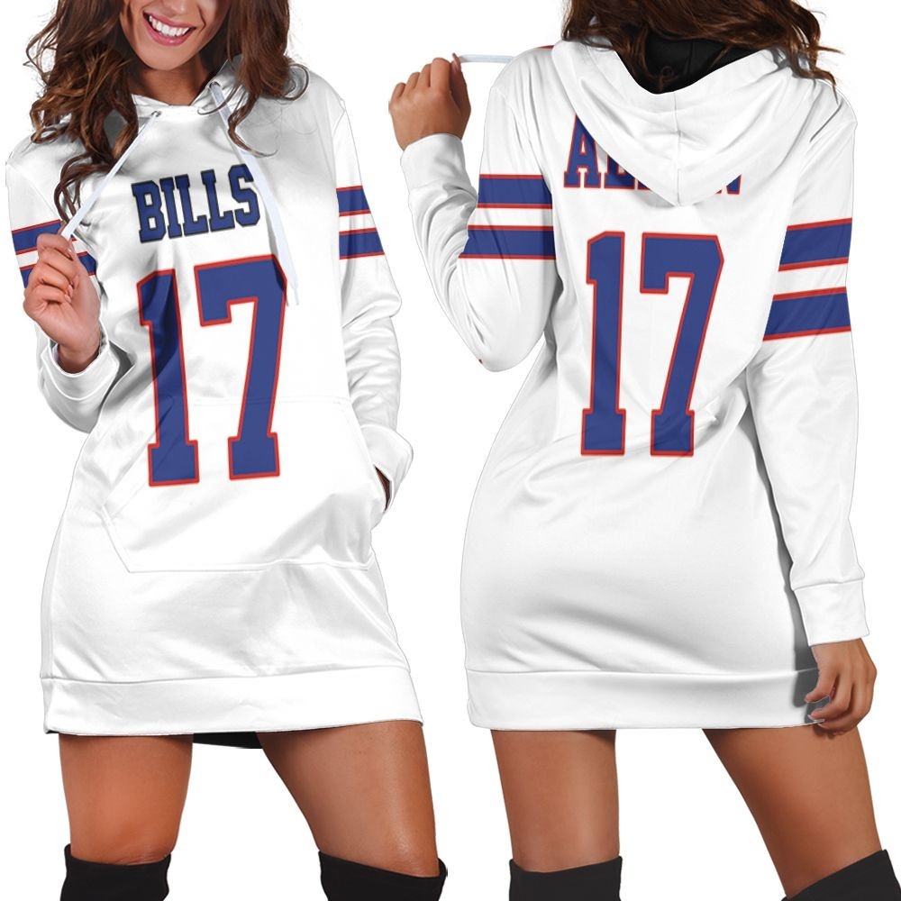 Buffalo Bills Josh Allen Game White Jersey Inspired Style Hoodie Dress Sweater Dress Sweatshirt Dress