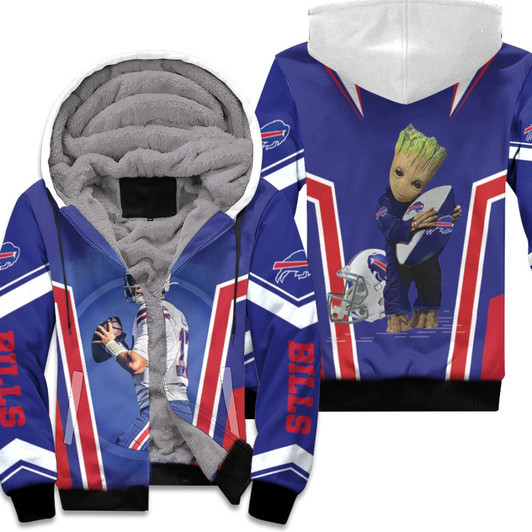 Buffalo Bills Josh Allen I Am Groot Fan Blue 3D Designed Allover Gift For Bills Fans Allen Lovers Fleece Hoodie