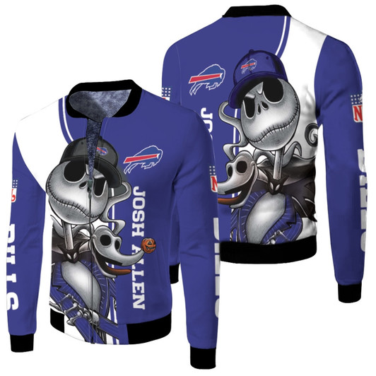 Buffalo Bills Josh Allen Jack Skellington Halloween Blue Fleece Bomber Jacket