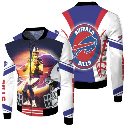 Buffalo Bills Josh Allen Quarterback Pro Bowl Player White Fleece Bomber Jacket