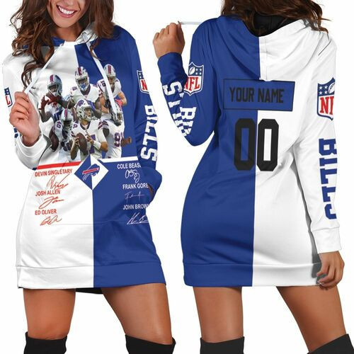 Buffalo Bills Key Players Signed Personalized Hoodie Dress Sweater Dress Sweatshirt Dress