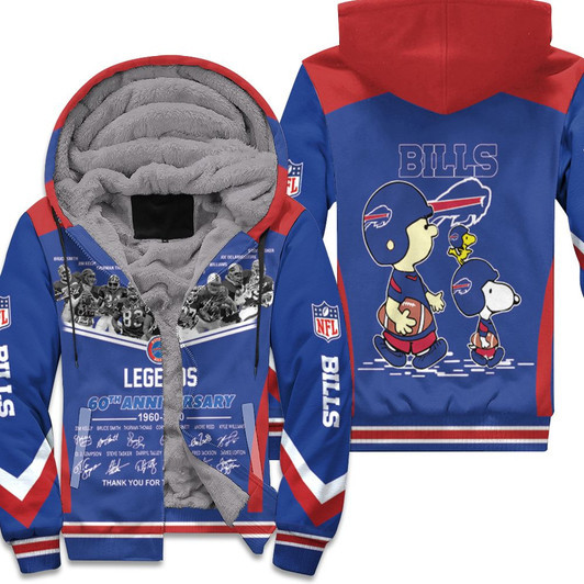 Buffalo Bills Legends Sign 60Th Anniversary Afc West Champions Snoopy Fan Fleece Hoodie