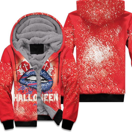 Buffalo Bills Lips Halloween Logo Red 3D Allover Designed Gift For Bills Fans And Halloween Lovers Fleece Hoodie