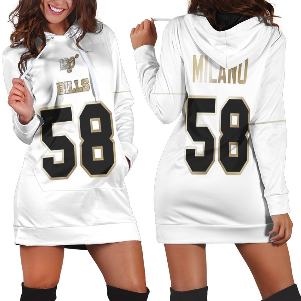 Buffalo Bills Matt Milano 58 Nfl White 100th Season Golden Edition Jersey Style Gift For Bills Fans Hoodie Dress Sweater Dress Sweatshirt Dress