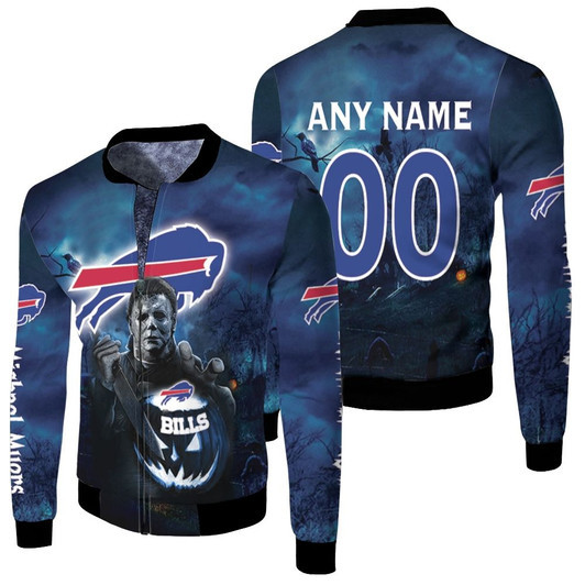 Buffalo Bills Michael Myers Horror Halloween Custom Name Number Gift For Bills Fans And Halloween Lovers Fleece Bomber Jacket