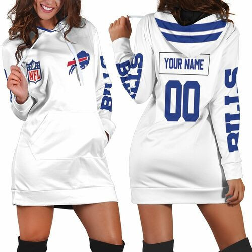 Buffalo Bills Nfl White Jersey Style Personalized Hoodie Dress Sweater Dress Sweatshirt Dress