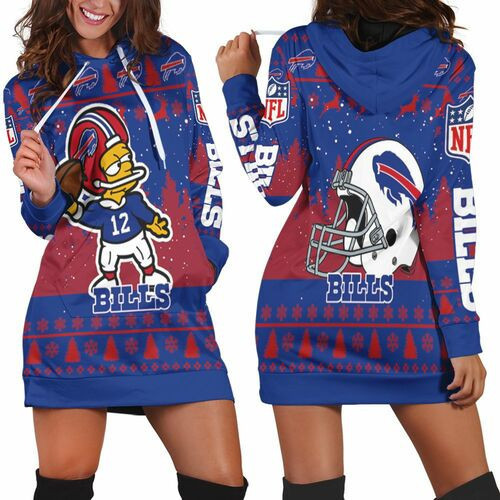 Buffalo Bills Number 12 The Simpsons Cartoon Art Style Hoodie Dress Sweater Dress Sweatshirt Dress