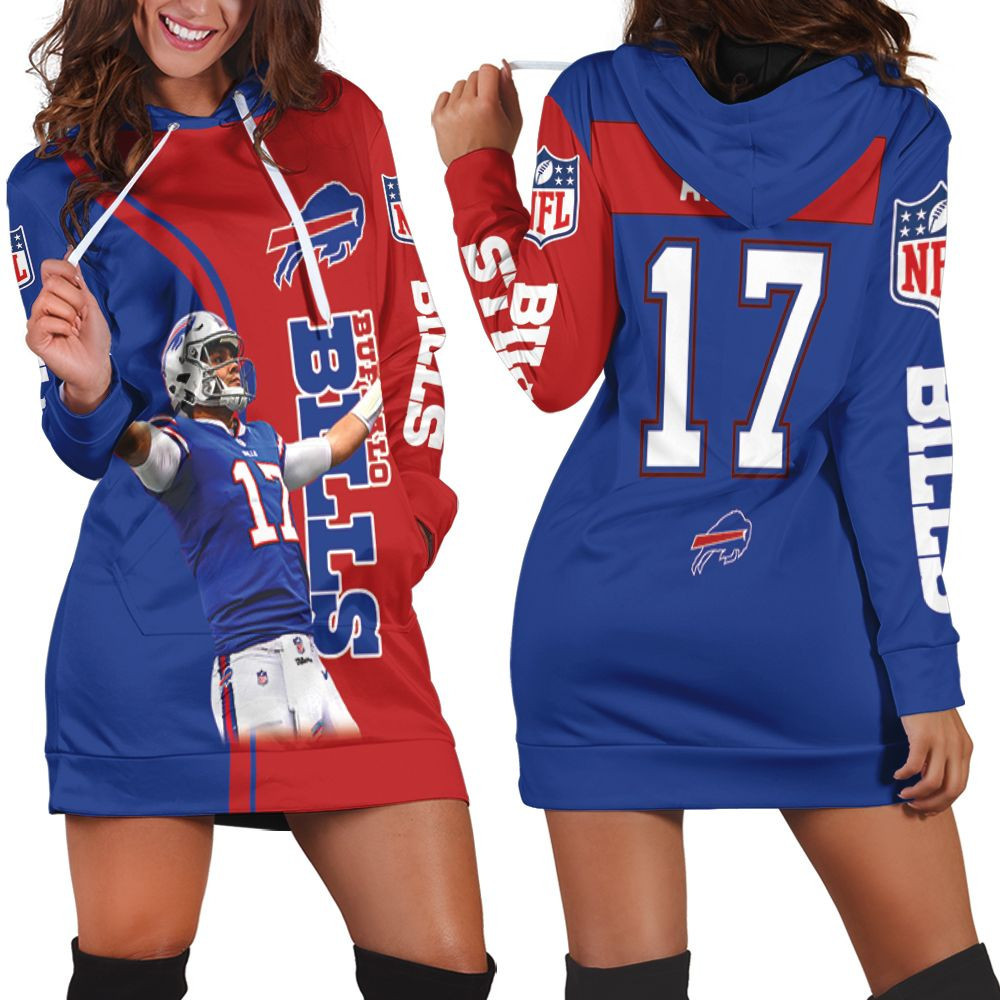 Buffalo Bills Number 17 Josh Allen Hoodie Dress Sweater Dress Sweatshirt Dress