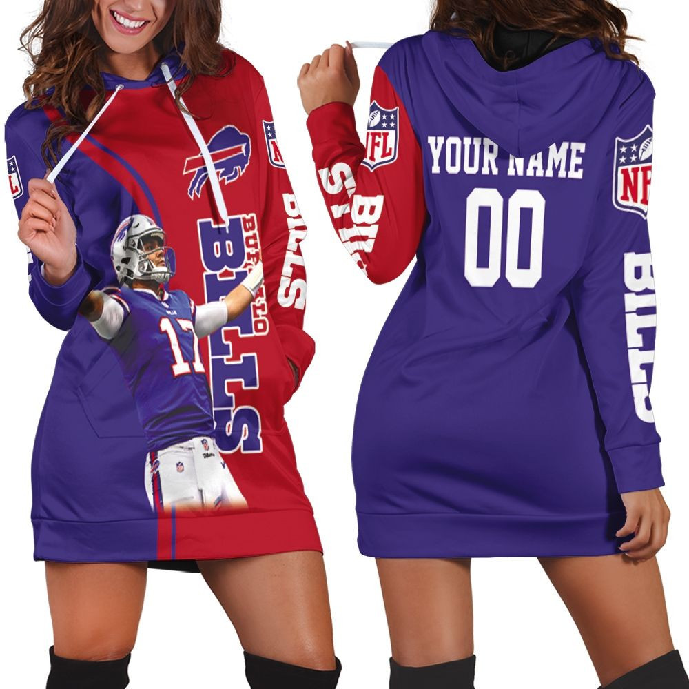 Buffalo Bills Number 17 Josh Allen Personalized Hoodie Dress Sweater Dress Sweatshirt Dress