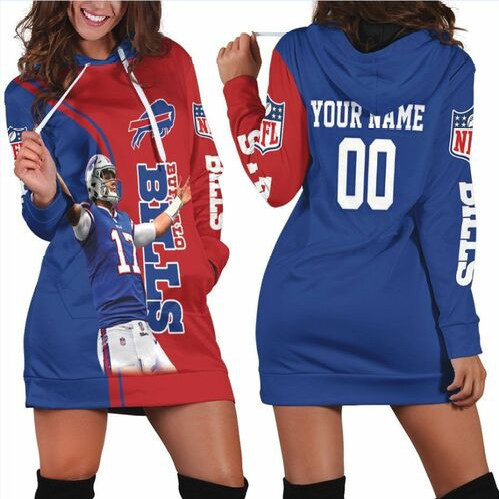 Buffalo Bills Number 17 Josh Allen Personalized Hoodie Dress Sweater Dress Sweatshirt Dress