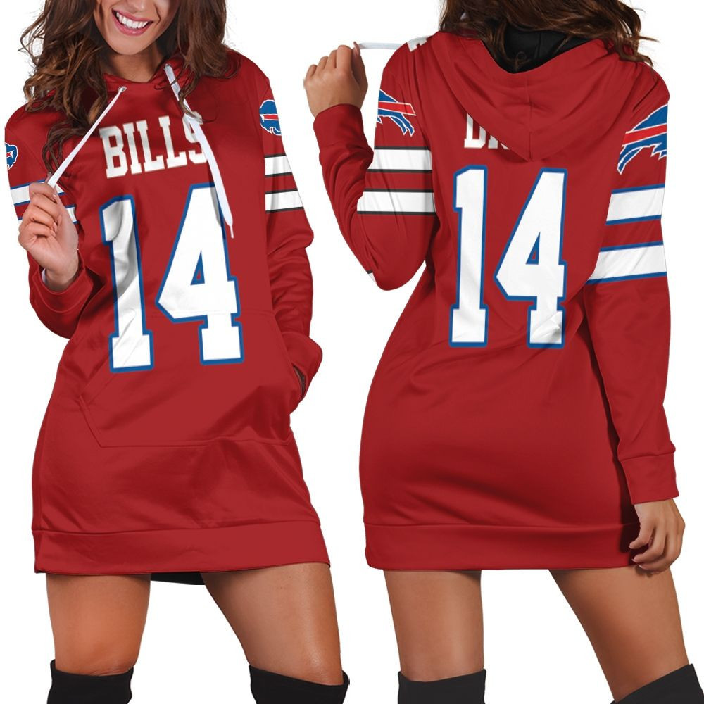 Buffalo Bills Stefon Diggs 14 Red Jersey Inspired Style Hoodie Dress Sweater Dress Sweatshirt Dress