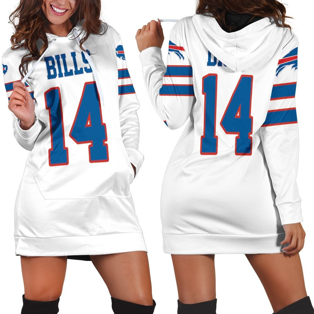 Buffalo Bills Stefon Diggs 14 White Jersey Inspired Style Hoodie Dress Sweater Dress Sweatshirt Dress