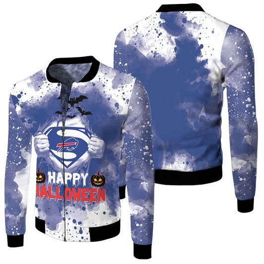 Buffalo Bills Superman Pumpkins Happy Halloween Fleece Bomber Jacket