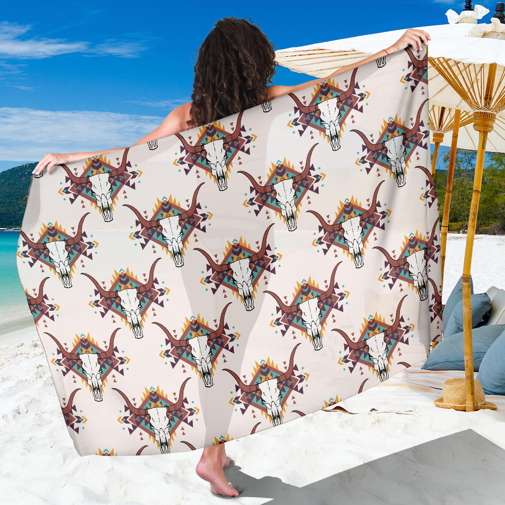 Buffalo Head Pattern Print Sarong Cover Up Buffalo Head Pareo Wrap Skirt Dress