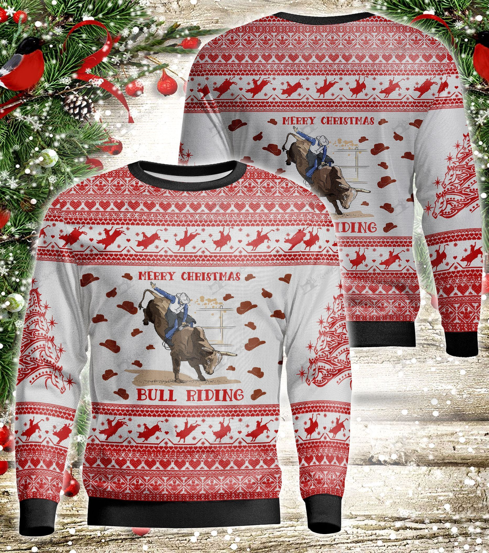 Bull Riding Ugly Christmas Sweater Ugly Sweater For Men Women