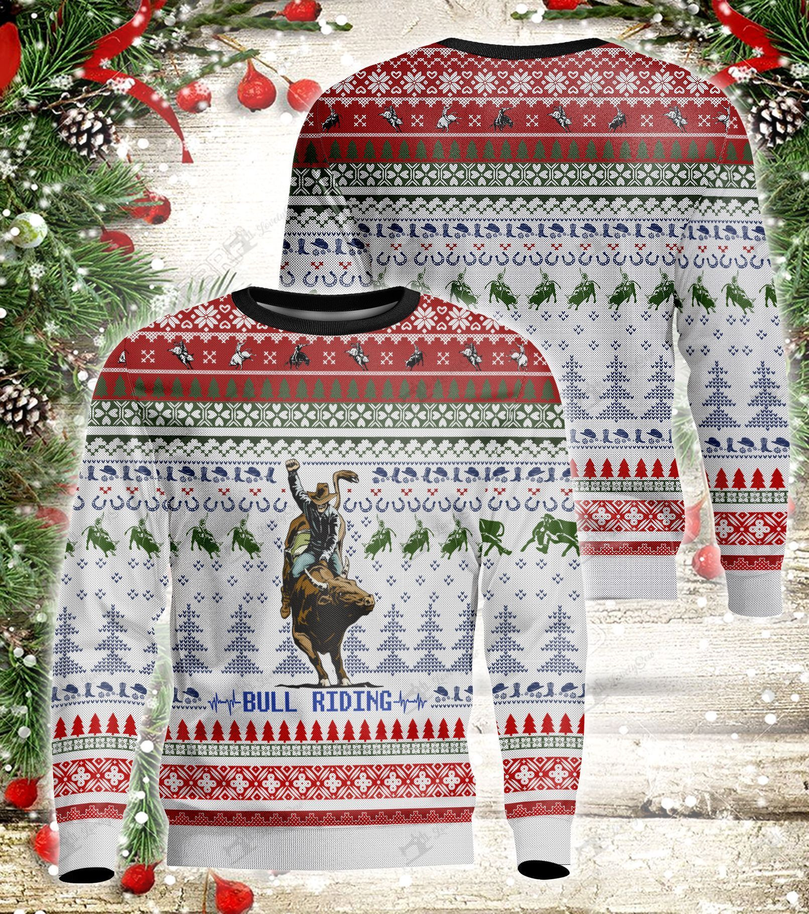 Bull Riding Ugly Christmas Sweater