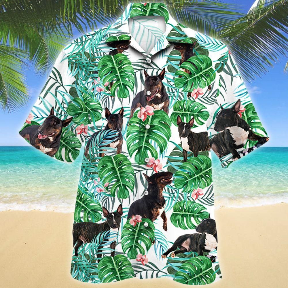 Bull Terrier Dog Tropical Plant Aloha Hawaiian Shirt Colorful Short Sleeve Summer Beach Casual Shirt For Men And Women