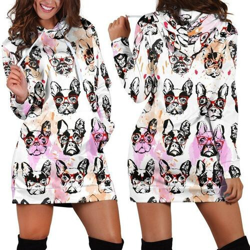 Bulldog Hoodie Dress Sweater Dress Sweatshirt Dress 3d All Over Print For Women Hoodie