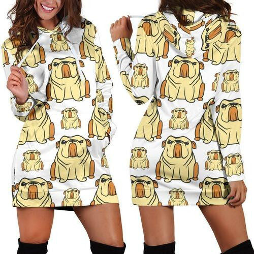 Bulldog Hoodie Dress Sweater Dress Sweatshirt Dress 3d All Over Print For Women Hoodie