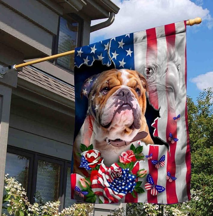 Bulldog Proud Nation Dog Lover American Flag Garden Flag House Flag