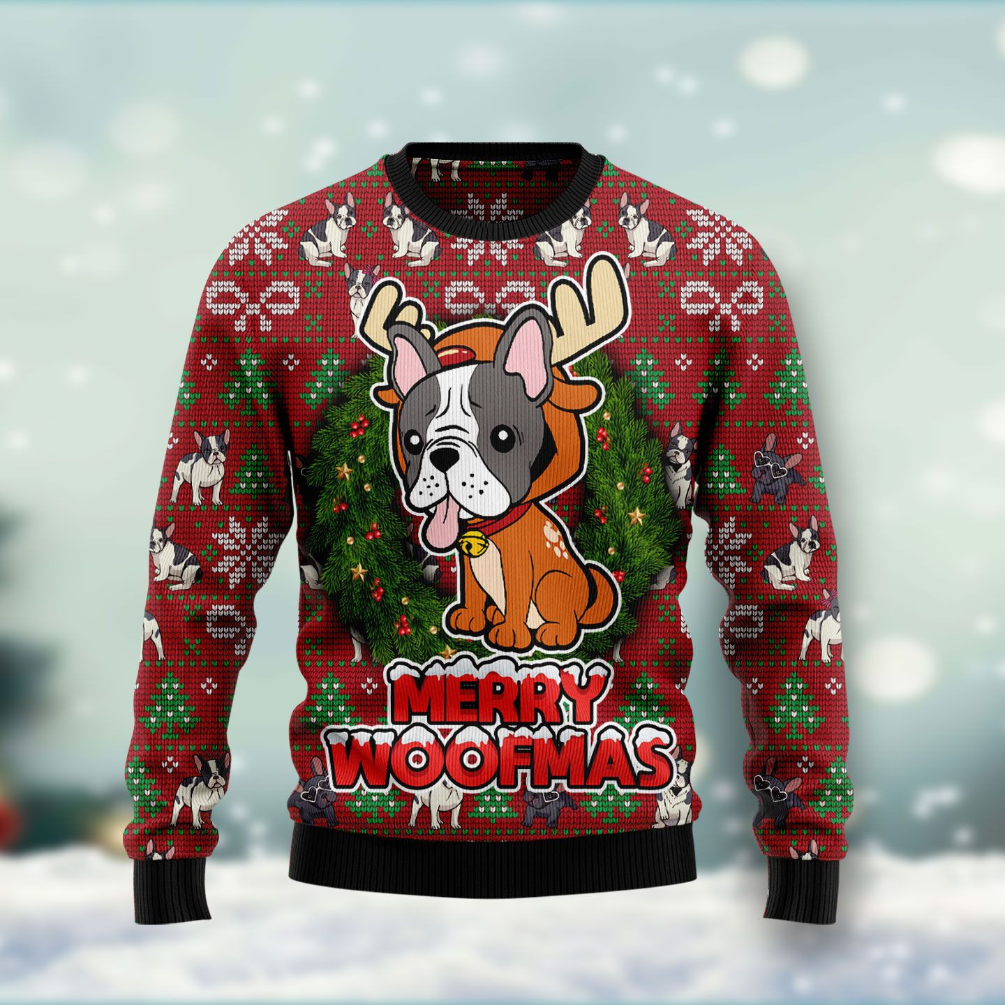 Bulldog Reindeer Ugly Christmas Sweater Ugly Sweater For Men Women