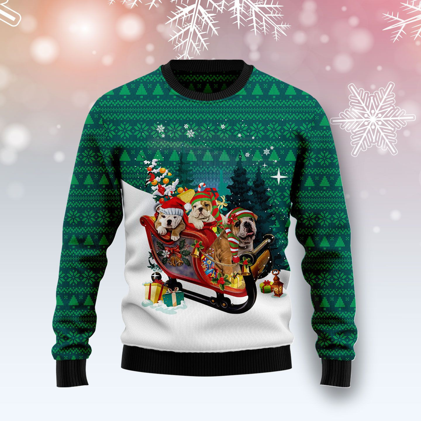 Bulldog Sleigh Ugly Christmas Sweater Ugly Sweater For Men Women