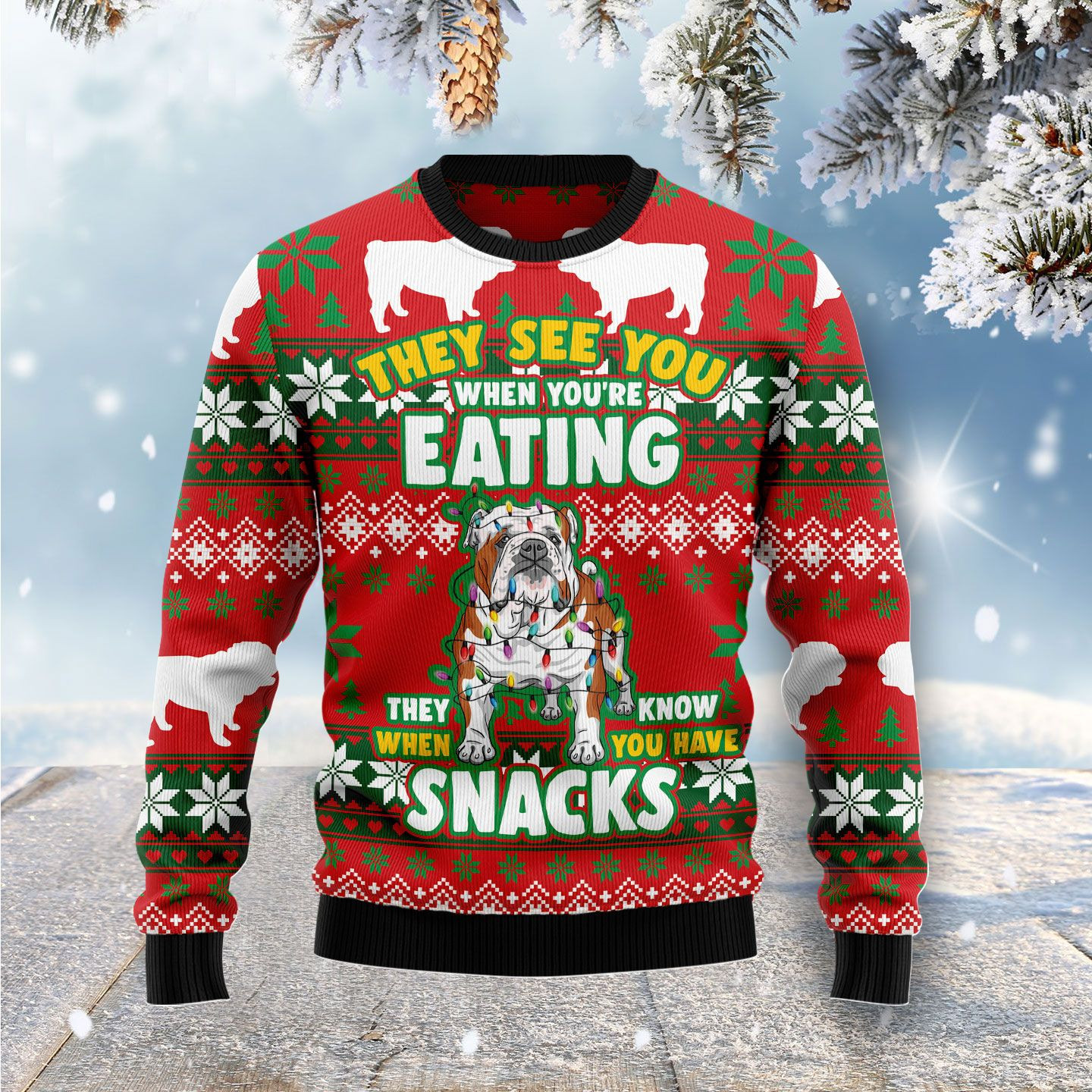 Bulldog Snacks Ugly Christmas Sweater Ugly Sweater For Men Women