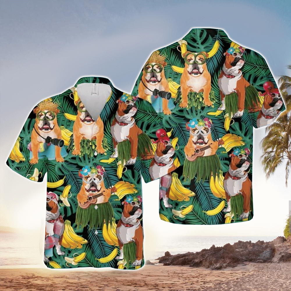 Bulldog Summer Leaves Hawaiian Shirt for Men and Women