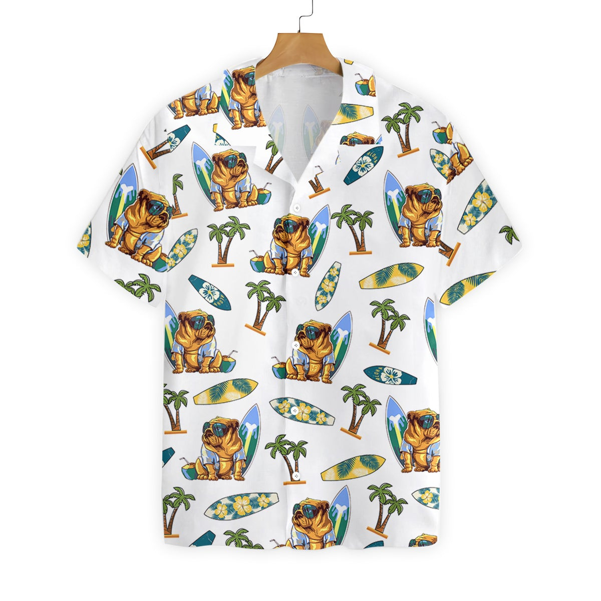 Bulldog Surf And Palm Hawaiian Shirt