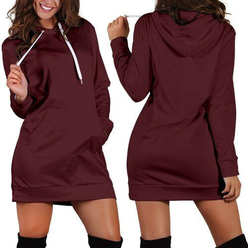 Burgundy Hoodie Dress Sweater Dress Sweatshirt Dress 3d All Over Print For Women Hoodie