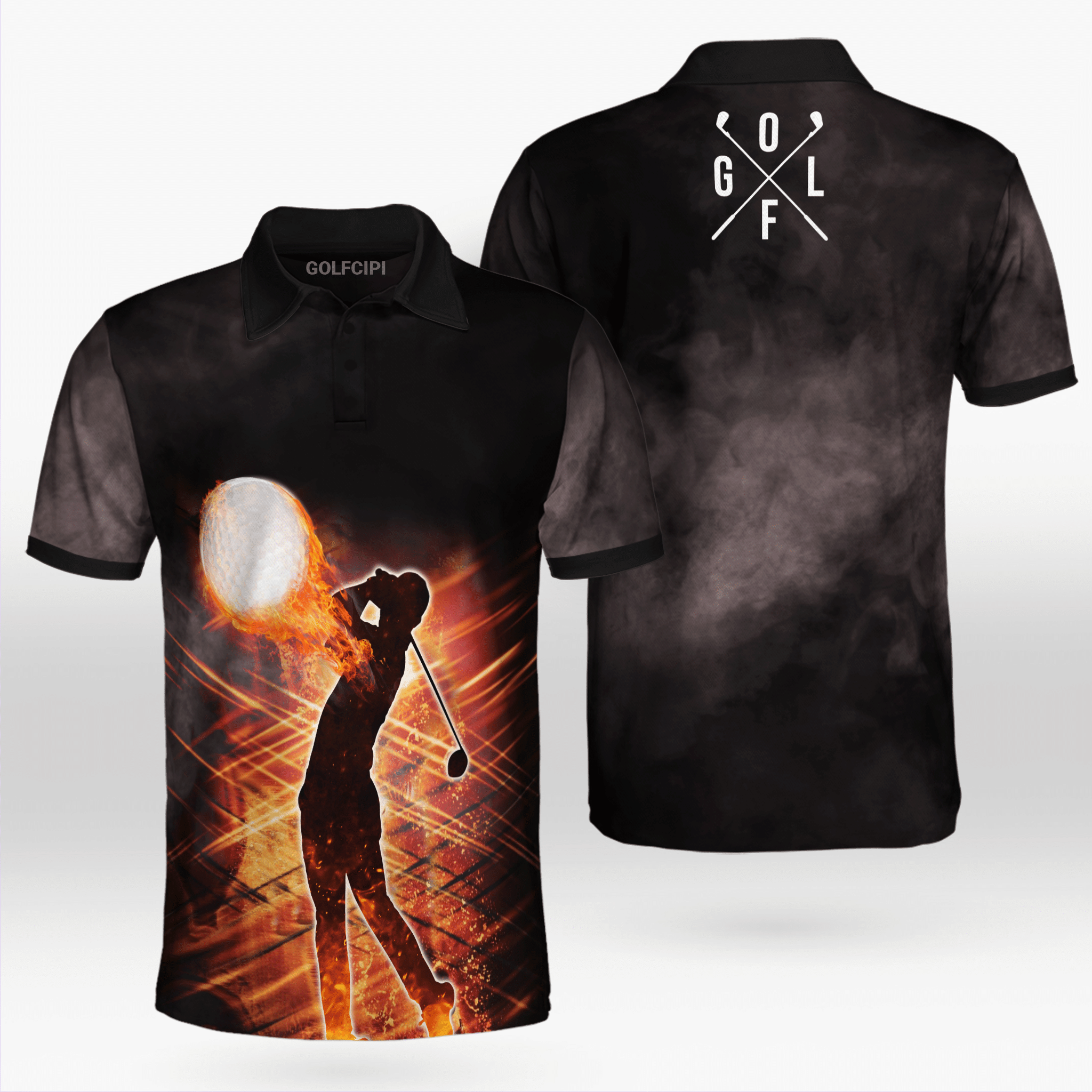 Burning With Passion Golf Black Polo Shirt Best Golf Shirts For Men