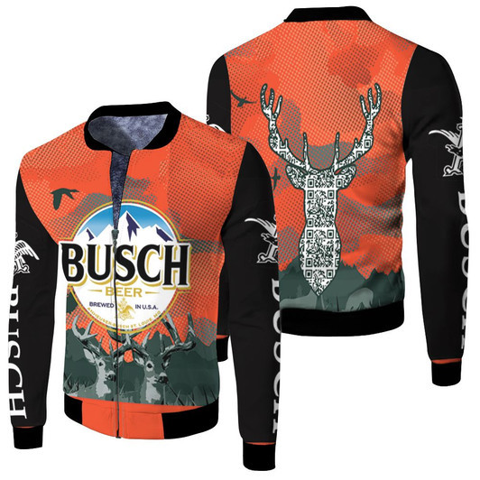 Busch Beer Logo And Deer Head For Fans Fleece Bomber Jacket