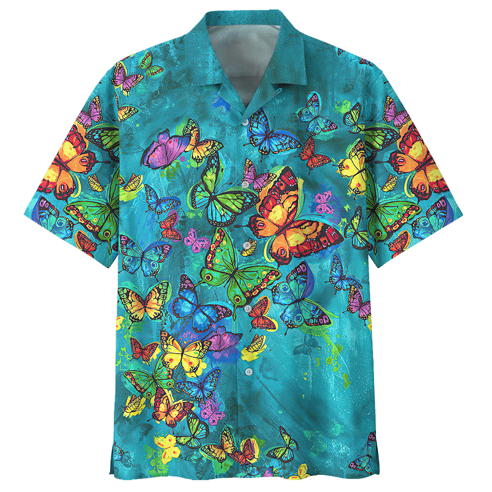 Butterfly Aloha Hawaiian Shirt Colorful Short Sleeve Summer Beach Casual Shirt For Men And Women